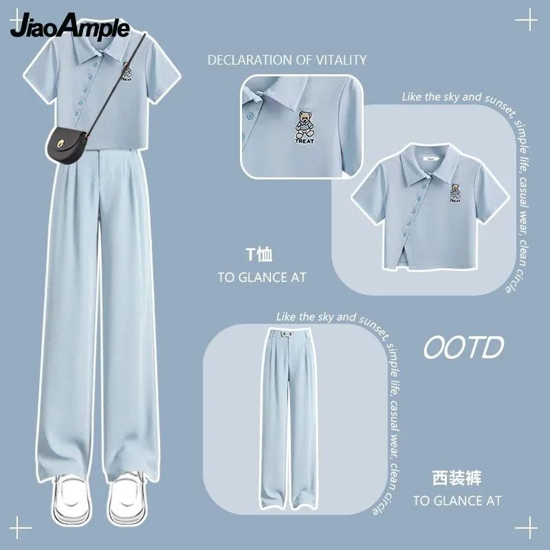 2024 Summer New in Matching Set Women's Cute Short Sleeve T-shirt Casual Suit Pants Two Piece Korean Elegant Tracksuit Suits
2024 Summer New in Matching Set Women's Cute Short Sleeve T-shirt Casual Suit Pants Two Piece Korean Elegant Tracksuit Suits