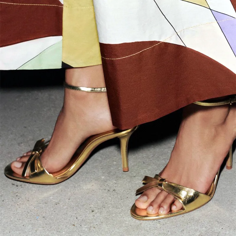 Crazy Gold Ankle Strap Thin Heeled Sandals Women Sexy Open Toe Butterfly Knot Designer High Heels Elegant Banquet Wedding Shoes 24 S8c75077bec91472bbed5d3937c99b08fW
