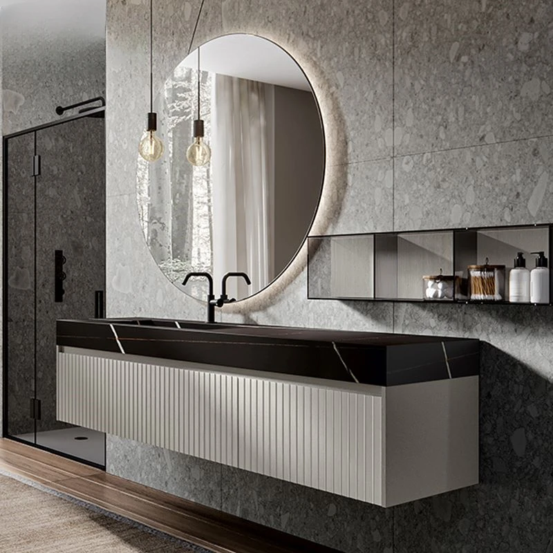 

Rock-slab integrated basin bathroom cabinet modern luxury washbasin combination Nordic bathroom solid wood custom washstand