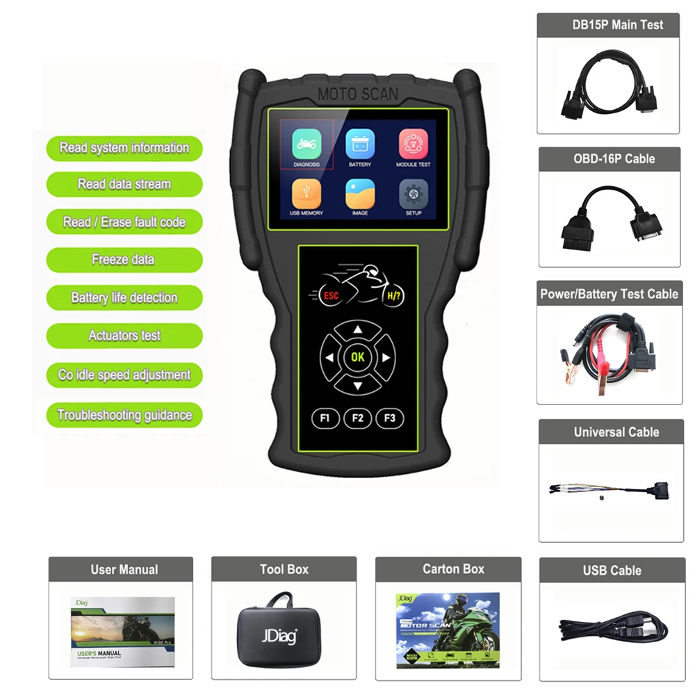JDiag M100 PRO Motorcycle Scanner Motorbike diagnostic Tool Help to Diagnose Fault Faster Repair Motors M100 PRO Fault Scanner
JDiag M100 PRO Motorcycle Scanner Motorbike diagnostic Tool Help to Diagnose Fault Faster Repair Motors M100 PRO Fault Scanner