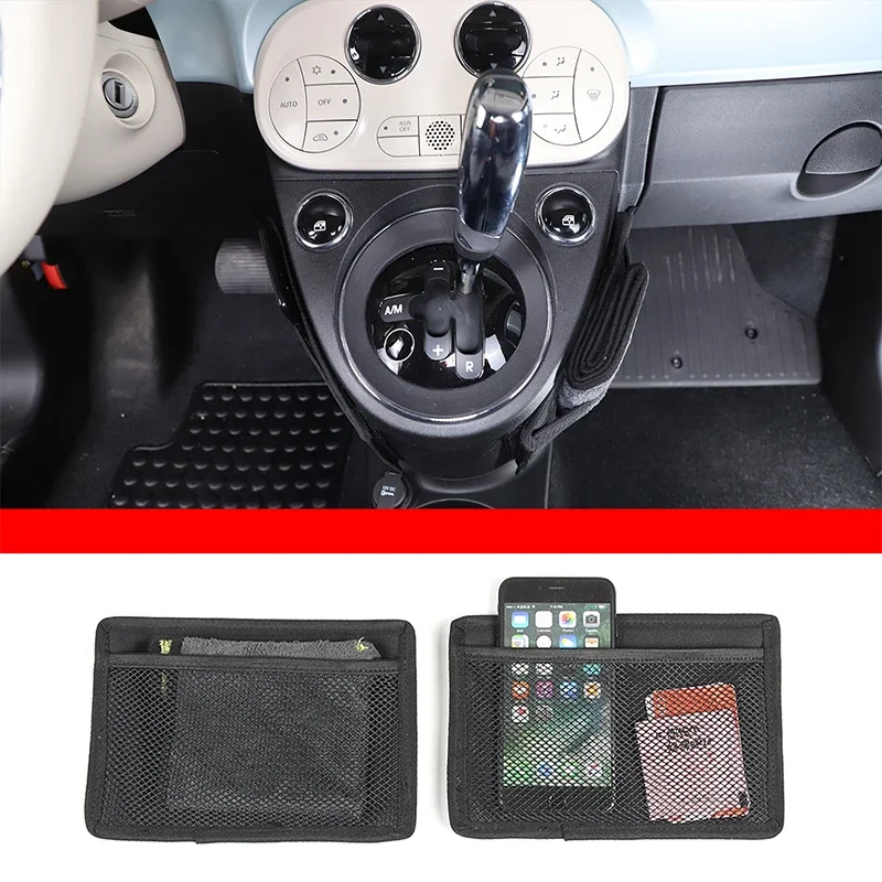 

For Fiat 500 2021+ Oxford cloth black car center control gearbox side hanging bag storage bag car interior accessories 2PCS