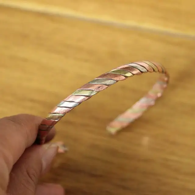 BR481-Bracelet ethnique tibétain 3 documents en cuivre tressé 6mm, manchette ajustable à dos ouvert pour femme 2