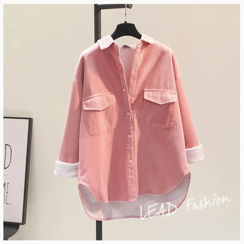 

Fashion Corduroy Jacket Women's Spring and Autumn New Korean Simple Single Breasted Long Sleeve Lapel Solid Jacket High Quality
