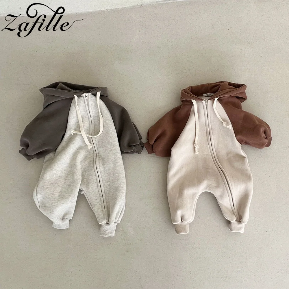 

ZAFILLE Hooded Baby's Rompers Korean Style Clothes For Newborns Boys Overalls Patchwork Infant Jumpsuit Casual Boys Home Outfits