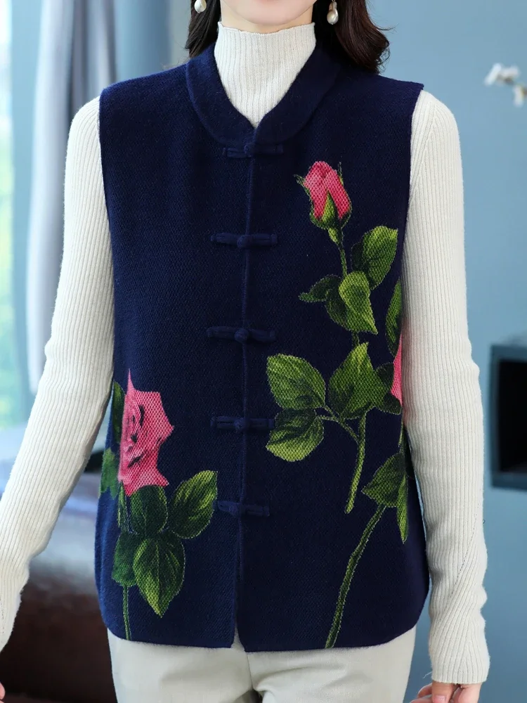 Sleeveless Flroal Print Female Cardigans Autumn Spring Knitted Sweater Women Vest Top Chinese Style Soft Cardigan Women
Sleeveless Flroal Print Female Cardigans Autumn Spring Knitted Sweater Women Vest Top Chinese Style Soft Cardigan Women