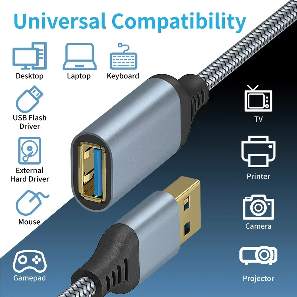 Data Extension Cable USB 3.0 0.5/1/2/3/5M Nylon Braided Male To Female Transmission Cord Computer Camera Printer Extension Wire Data Extension Cable USB 3.0 0.5/1/2/3/5M Nylon Braided Male To Female Transmission Cord Computer Camera Printer Extension Wire