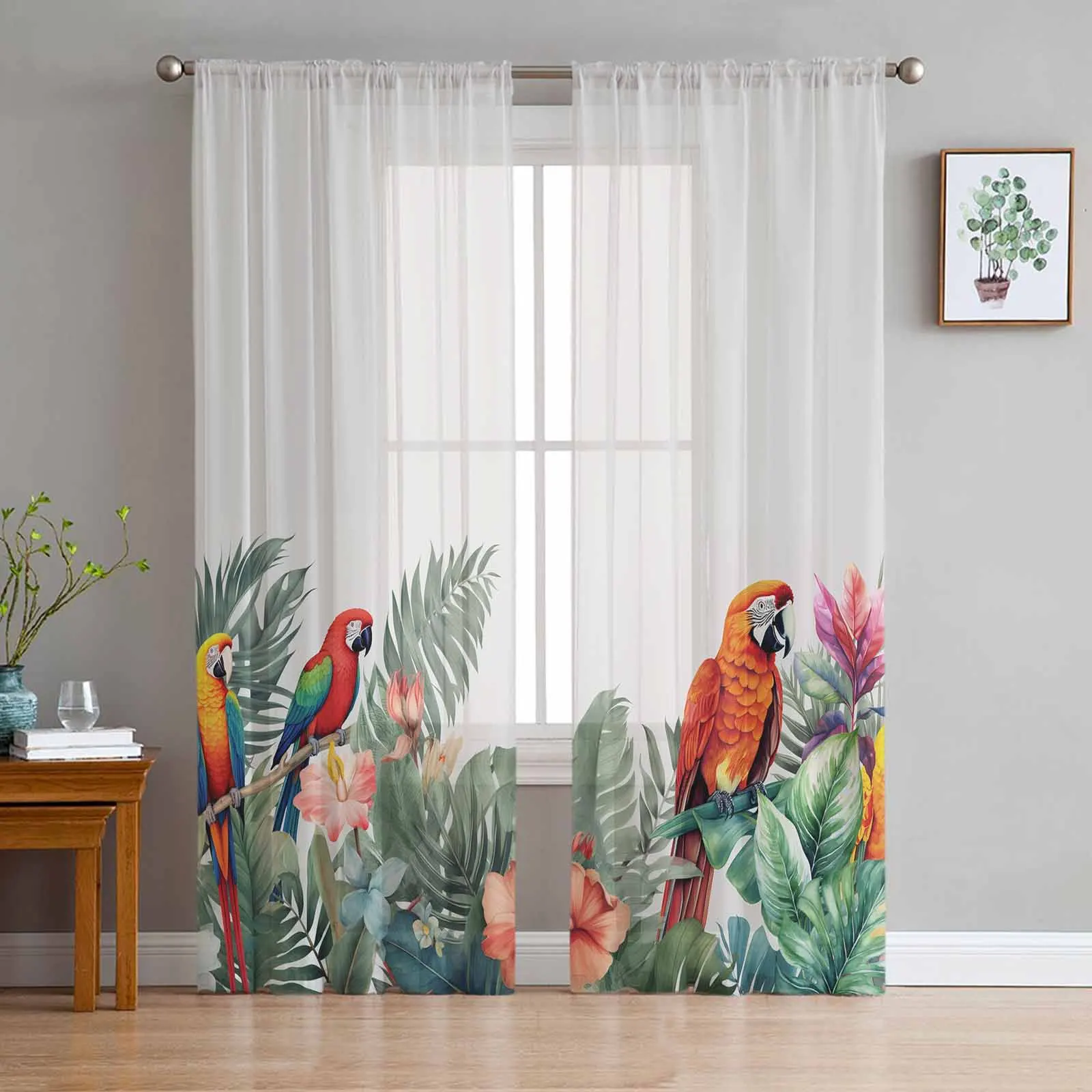 

Summer Tropical Plant Parrot Tulle Curtains for Living Room Bedroom Modern Chiffon Sheer Voile Kitchen Window Curtain