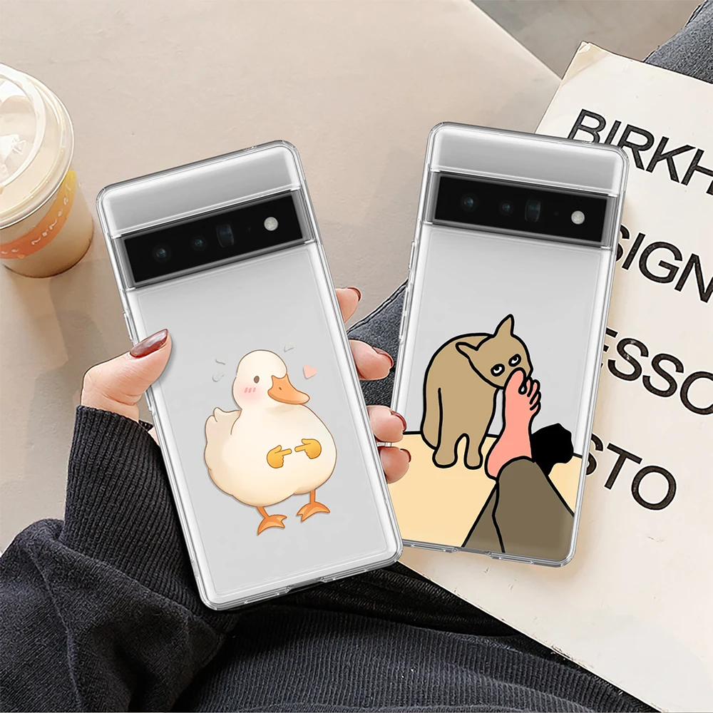 

Case for Google Pixel 7a 7Pro 7 6a 6 6Pro 5 5a 5G 4XL 4 2 3XL 2XL 3 3a 3aXL 4a Transparent Soft TPU Cover Cute Duck Capinha