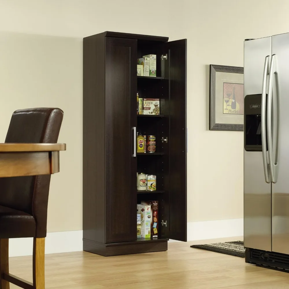 

Storage Pantry cabinets, Framed panel doors，Enclosed back panel has cord access，23.31" x 17.01" x 71.18", Dakota Oak finish