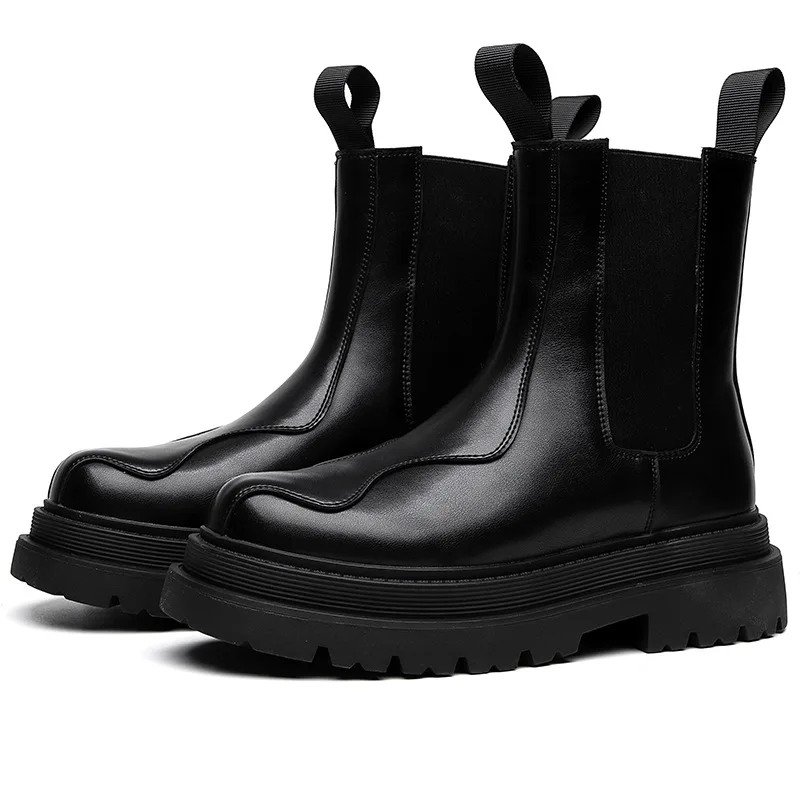 

men fashion chelsea boots black stylish brand designer shoes party nightclub dress cowboy original leather boot platform botas
