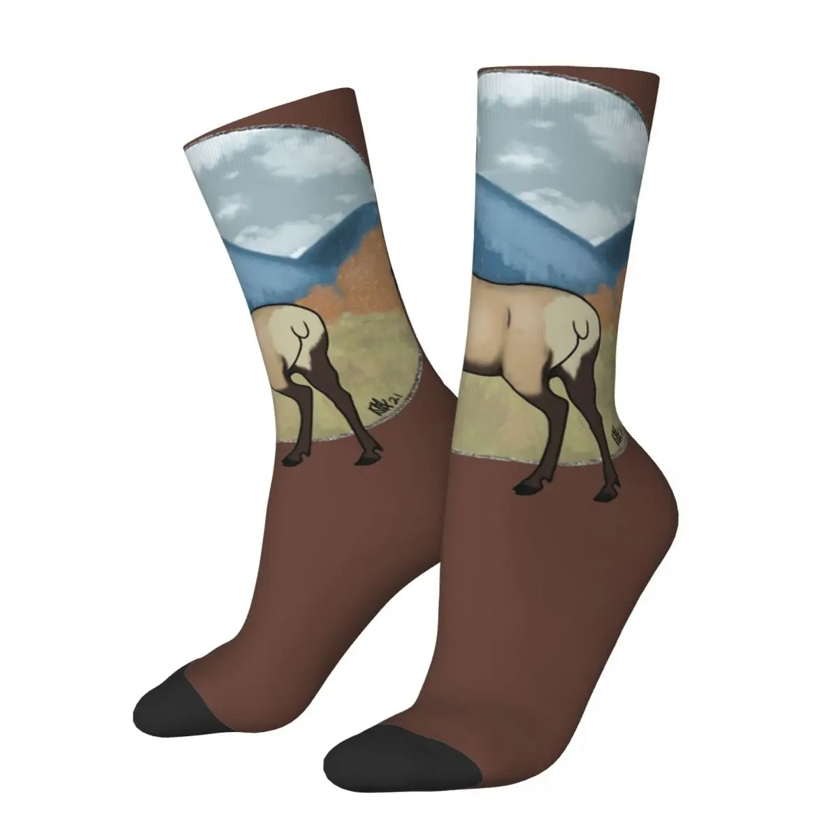 

Hip Hop Retro Mountain Crazy Men's compression Socks Unisex Elk Beauty Animal Street Style Seamless Funny Novelty Crew Sock