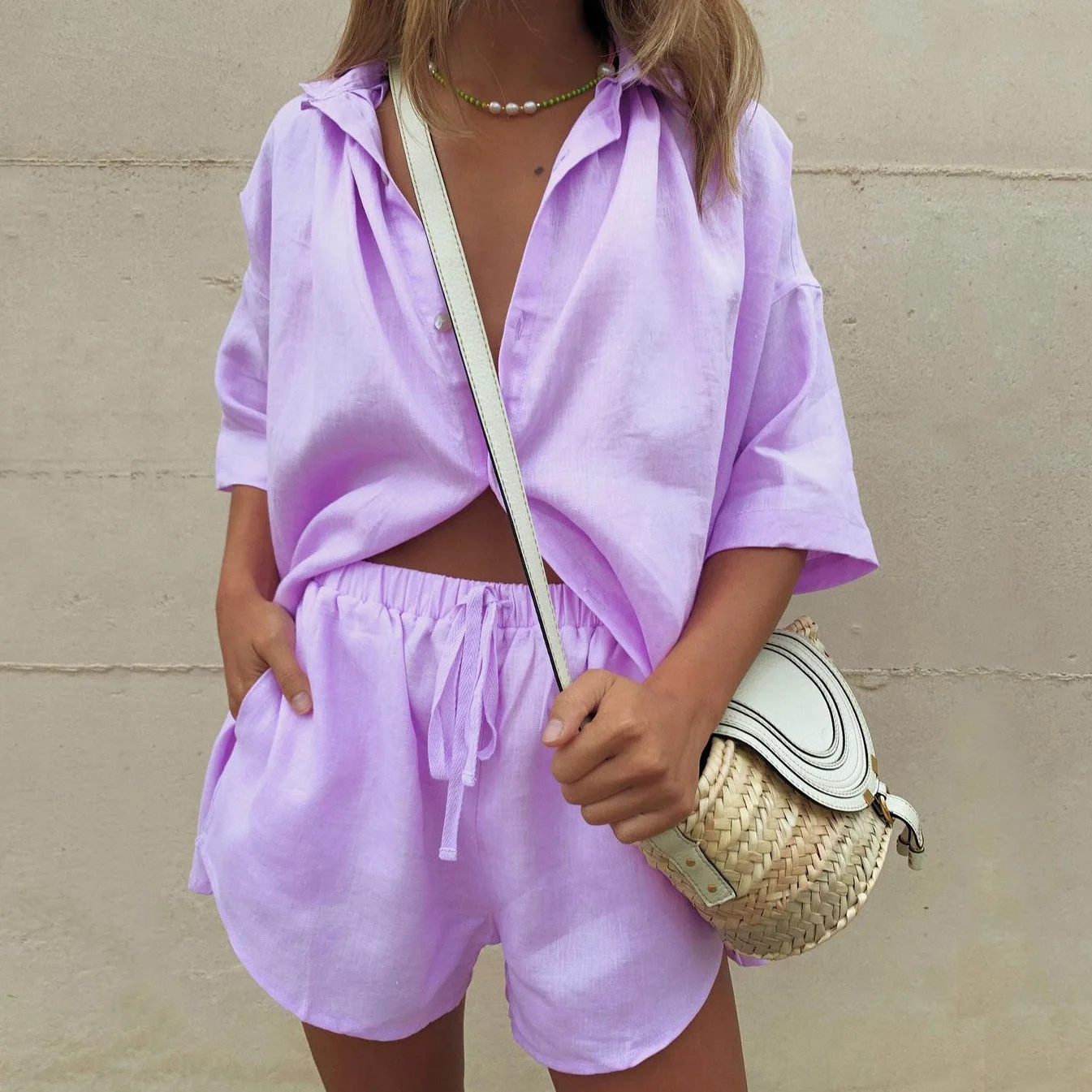 Summer Women's Suit Shirt and Short Sets Solid Color Casual Cotton and Linen Blouse and Shorts Two Piece Sets Women Outfit 2023
Summer Women's Suit Shirt and Short Sets Solid Color Casual Cotton and Linen Blouse and Shorts Two Piece Sets Women Outfit 2023