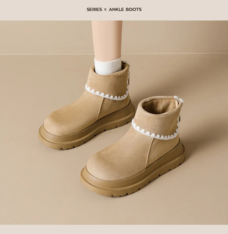 أحذية نسائية للثلج بنعل سميك، أحذية شتوية دافئة مبطنة بالفرو الناعم والمتين أحذية نسائية للثلج بنعل سميك، أحذية شتوية دافئة مبطنة بالفرو الناعم والمتين