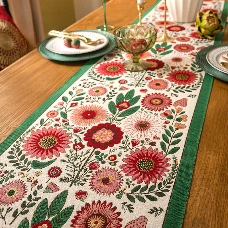 

Jacquard Table Runner Vintage Table Table Cover Pastoral Style with Long Strip Fabric Tassel Tablecloth Home TV Cabinet Decor