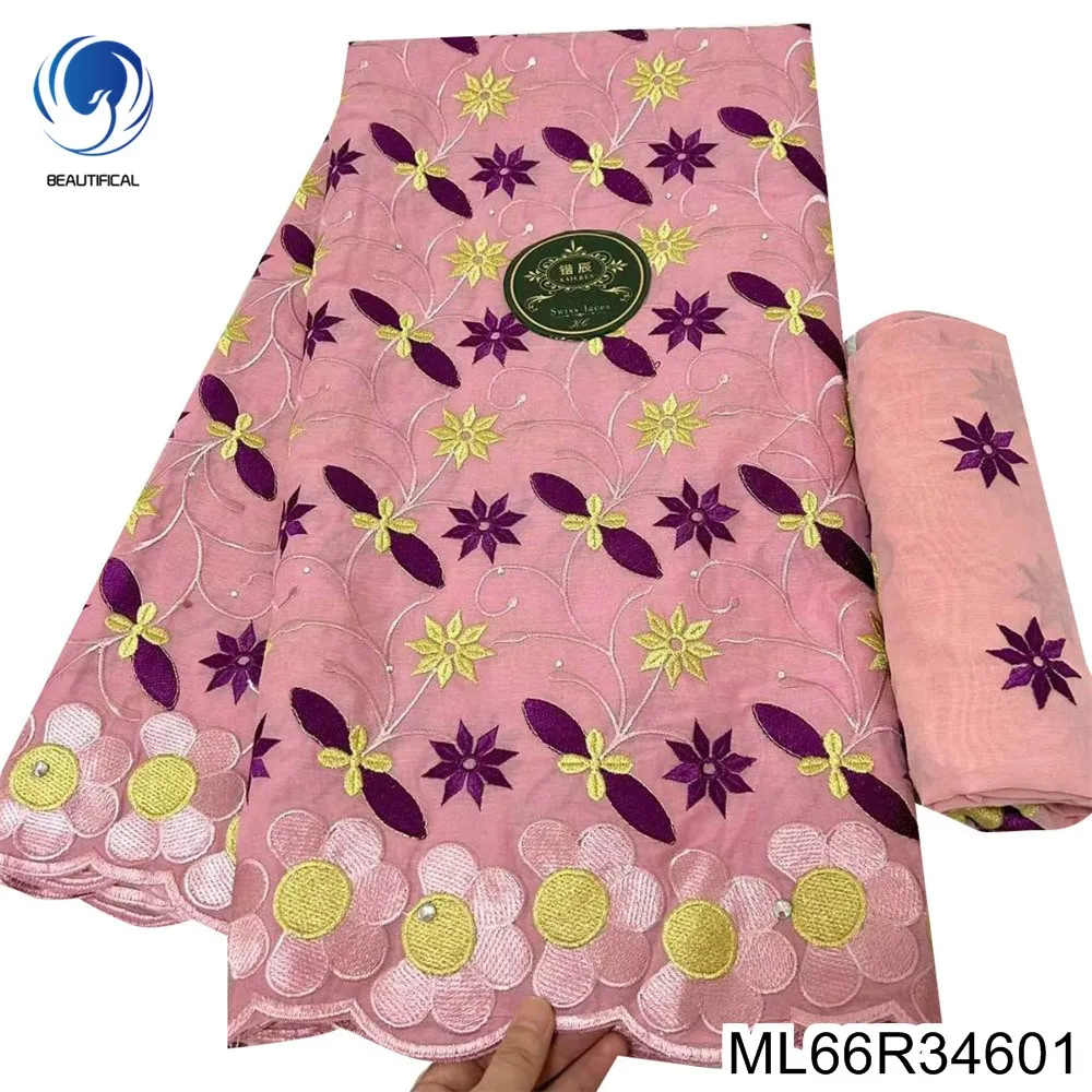 

Nigerian Swiss Cotton Lace Fabric, Luxurious Leaf Flower Embroidery, Women's Wear Dress, 7 Yards Voile, ML66R346