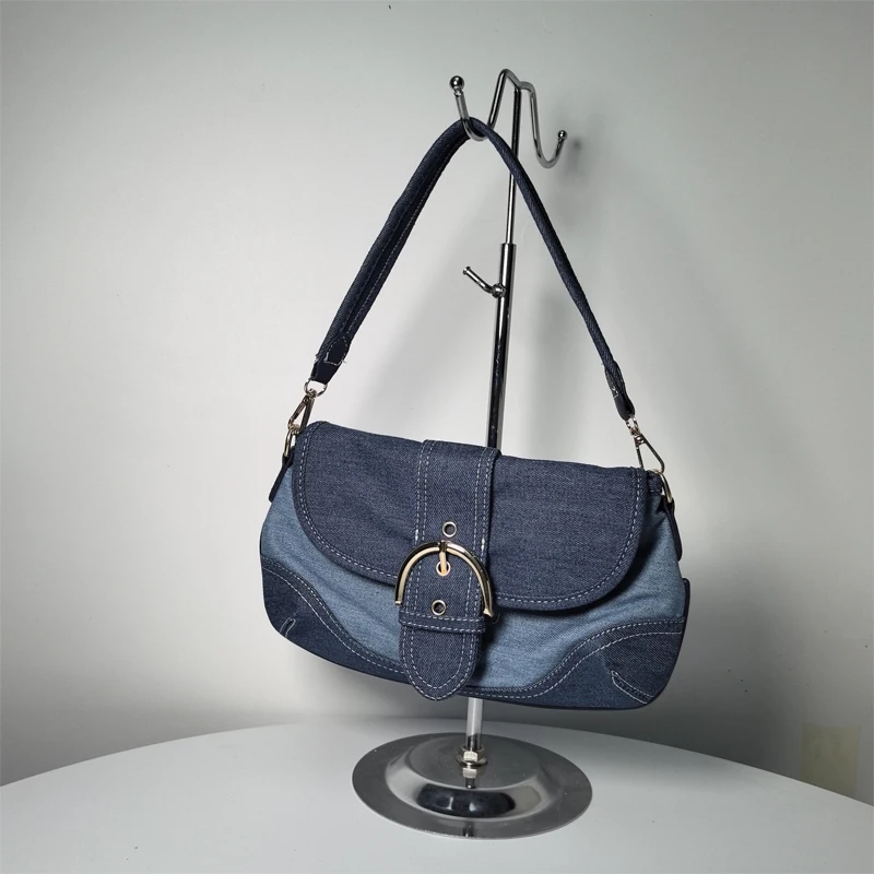 

Женская сумка в простом стиле, Новинка лета 2024, джинсовая маленькая легкая популярная вместительная Диагональная Сумка пельменей на одно плечо