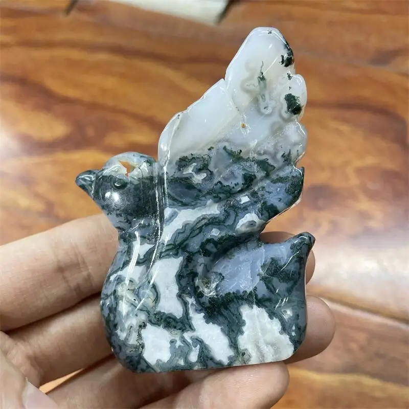 

Natural Moss Agate Swan Crystal Cute Animal Healing Home Decoration Birthday Present Healthy Children Toy 1pcs