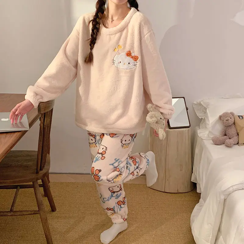 Sanrio Anime Kawaii Hello Kitty Thickened Plush Warm Pajamas Set Cute Cartoon Girly Heart Soft Home Clothing Gifts for Girls
Sanrio Anime Kawaii Hello Kitty Thickened Plush Warm Pajamas Set Cute Cartoon Girly Heart Soft Home Clothing Gifts for Girls