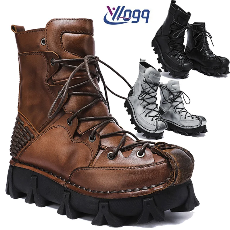 Men's Motorcycle Boots Thick Bottom Real Leather Military Boots Mid-calf Skull Goth Boots Male Round Toe Botas Cowboy Boots
Men's Motorcycle Boots Thick Bottom Real Leather Military Boots Mid-calf Skull Goth Boots Male Round Toe Botas Cowboy Boots