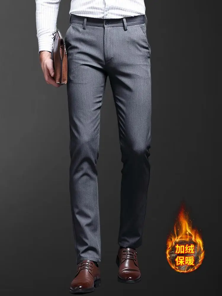 

Утепленные брюки 2024, не гладить, теплые, деловые, повседневные брюки, небольшие прямые брюки в западном стиле 5878