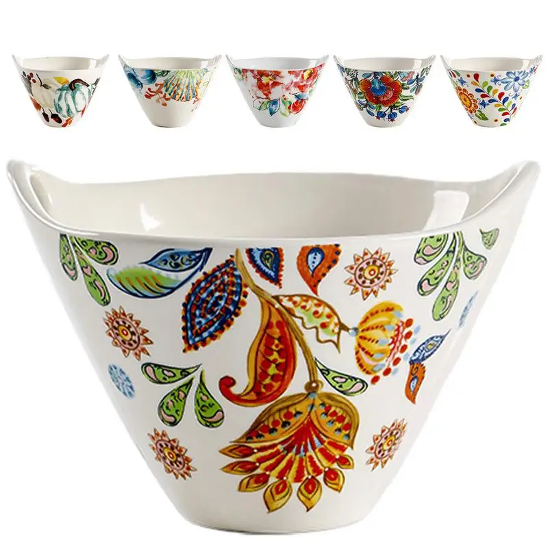 

Modern Fruit Bowl Underglaze Color Ceramic Noodle Bowl, Anti-Scald & Reusable Patterned Porcelain Bowls For Kitchen Decor