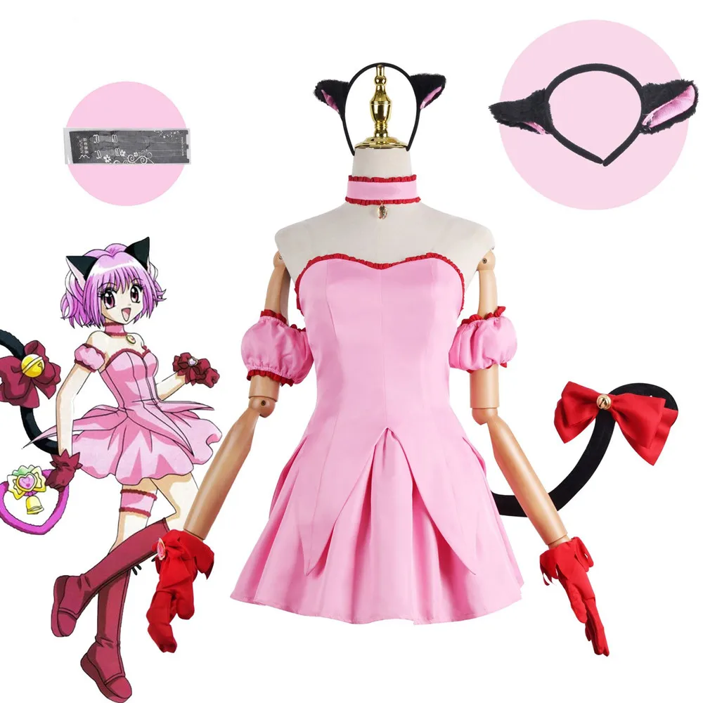 

Аниме Токио Mew Power Momomiya Ichigo Косплей Костюм для вечеринки на Хэллоуин девушки розовое платье горничной с кошачьими ушками и хвостом Милая кошка