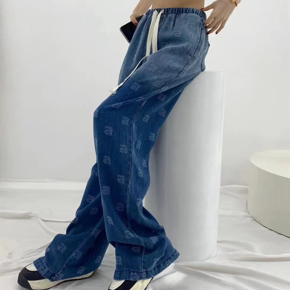 

Женские хлопковые брюки с поясом на резинке, голубые и черные брюки с градиентом, размеры S, M, L, 2024
