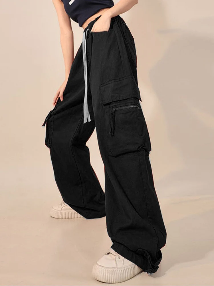 

Zoki Y2K Cargo Pants Bf Vintage Streetwear High Waist Casual Straight Trousers Women Hip Hop Harajuku Pockets Wide Leg Pants New