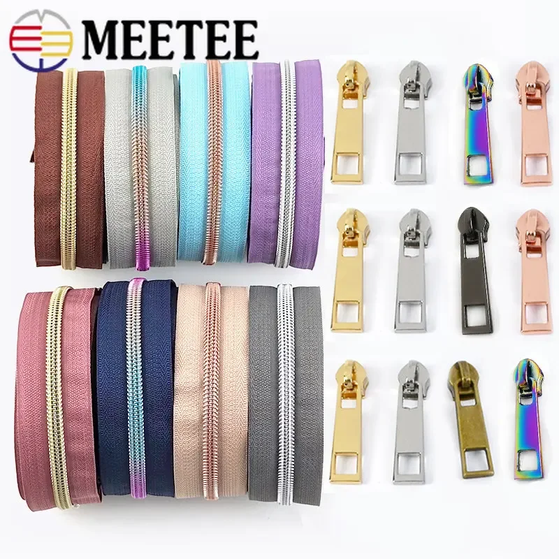 

2Meters 5# Nylon Zippers Tape+Zipper Slider Head for Bag Garment Coats Coil Zips Sewing Zip Puller Repair Kit DIY Accessories