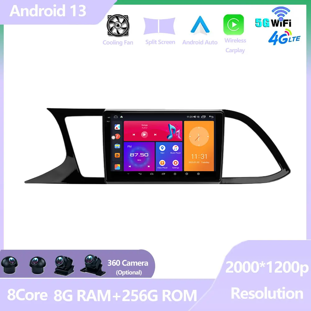 

Car Radio For Seat Leon 3 MK3 2012 - 2020 GPS Navigation 4G WIFI DSP BT Carplay Android 13 Player 2 Din No DVD