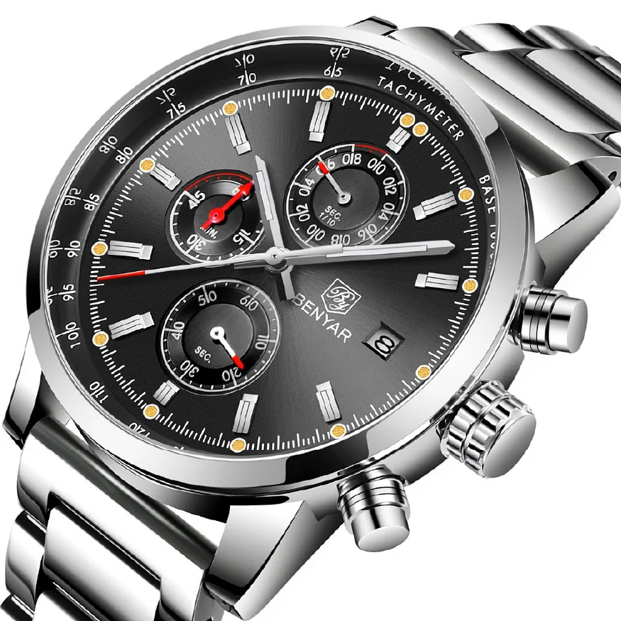 BENYAR Fashion Chronograph Sport Mens Watches Top Brand Luxury Military Stainless Steel Strap Quartz Watch Relogio Masculino
BENYAR Fashion Chronograph Sport Mens Watches Top Brand Luxury Military Stainless Steel Strap Quartz Watch Relogio Masculino