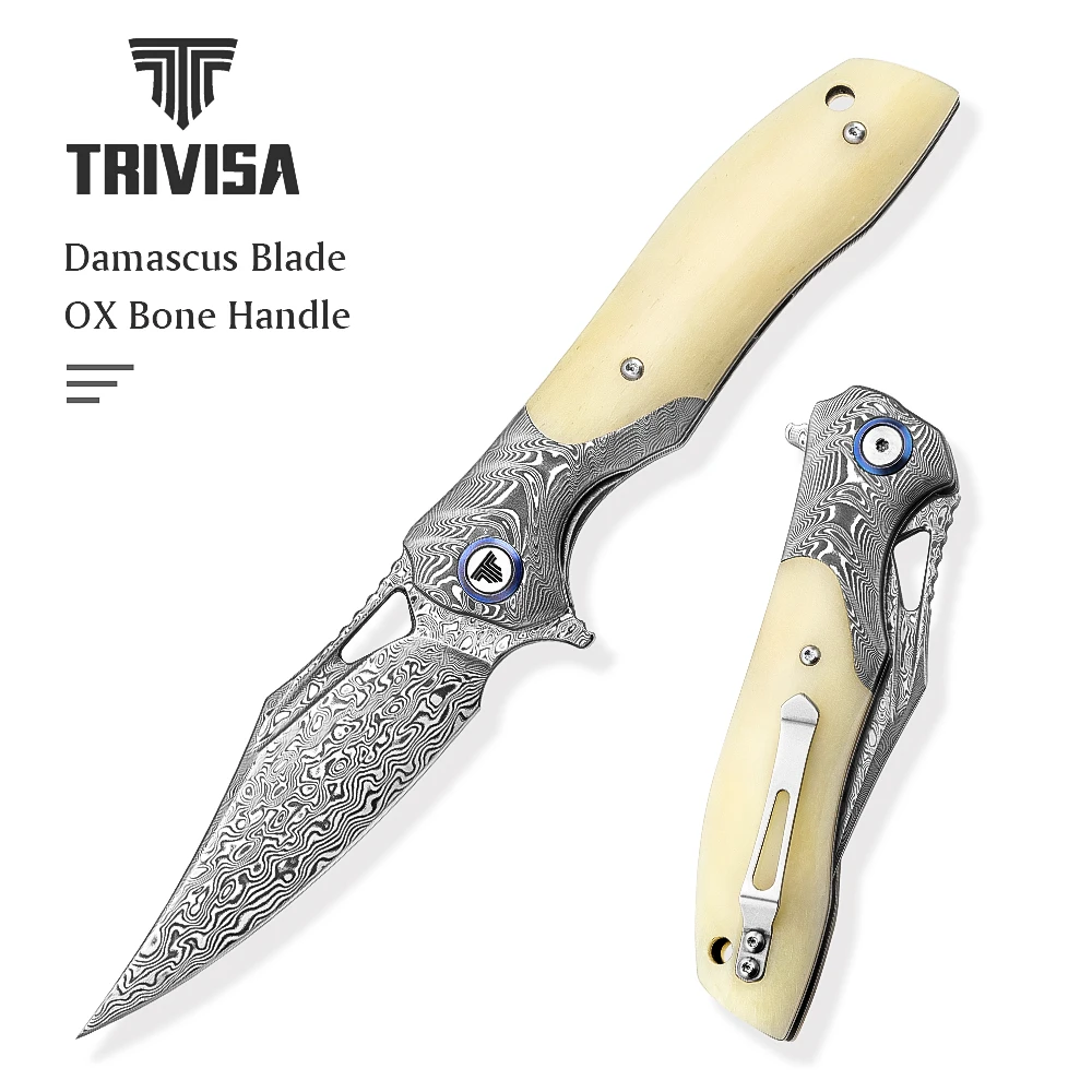 

Карманный нож TRIVISA для повседневного использования для мужчин, складной нож для кемпинга с зажимом, лезвие из дамасской стали 3,77 дюйма, ручка из быстрорежущей стали, хорошие ножи
