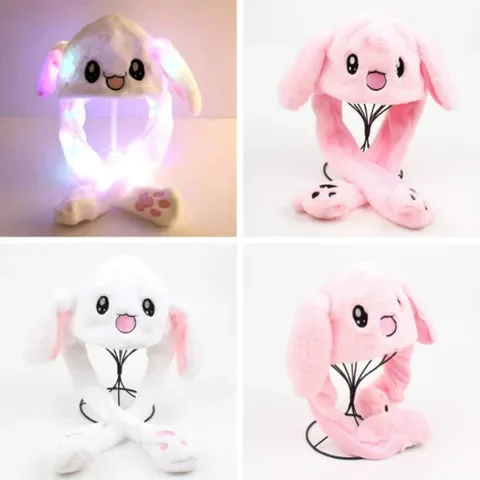 

Rabbit Cartoon LED Glowing Hat Cute Plush Moving Jumping Cap Bunny Ears Earflaps Cospaly Hat Toys Gift for Girls Children Women