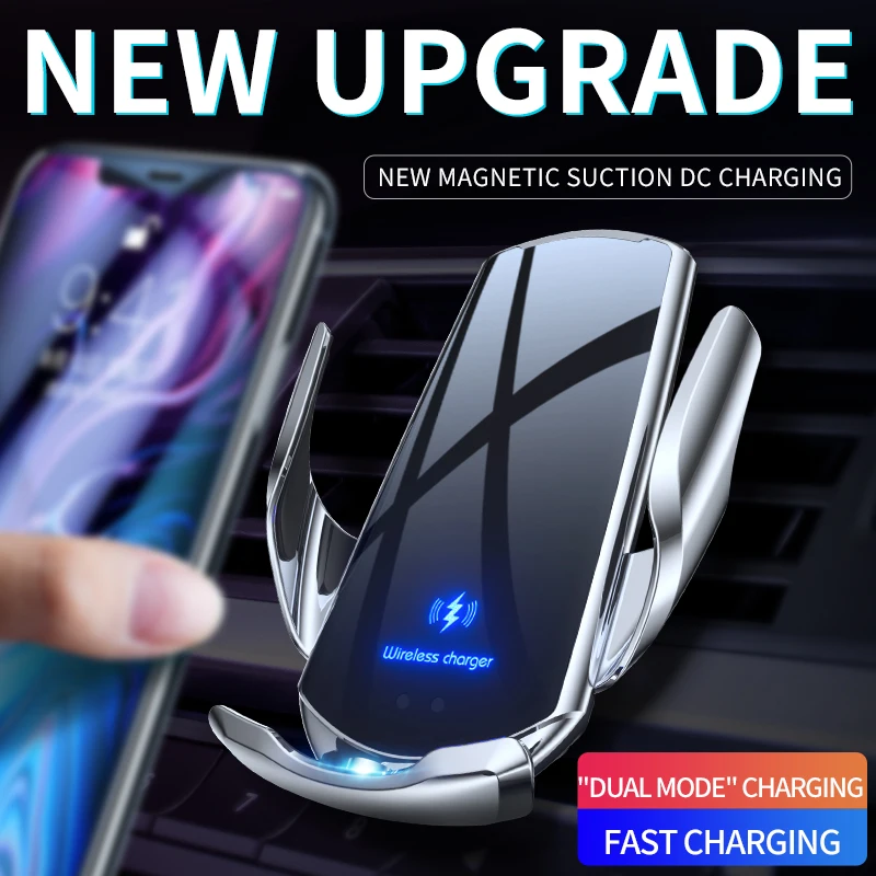 

Automatic 15W Qi Car Wireless Charger for iPhone 12 11 XS XR X 8 Samsung S20 S10 Magnetic USB Infrared Sensor Phone Holder Mount