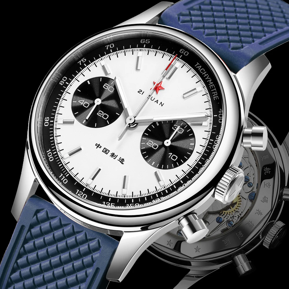 

Red Star Panda 1963 Chronograph Mechanical Wristwatch st1901 Gooseneck 40mm Luminous Sapphire Silicone Pilot Men's Watch