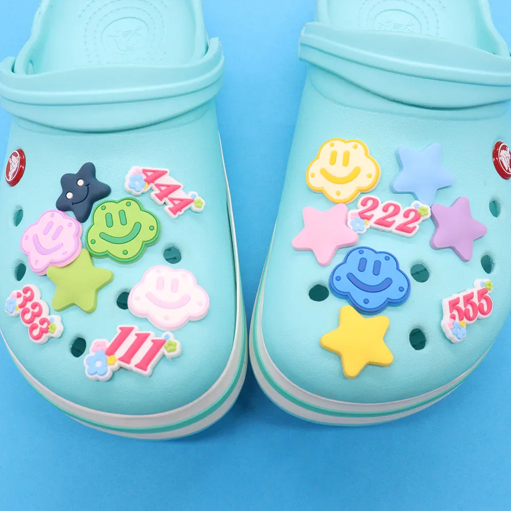 

Wholesale 50pcs PVC Shoe Charms Colorful Cloud Star Smile Numeral Accessories Shoe Buckles For Croc Jibz Kids Party Present