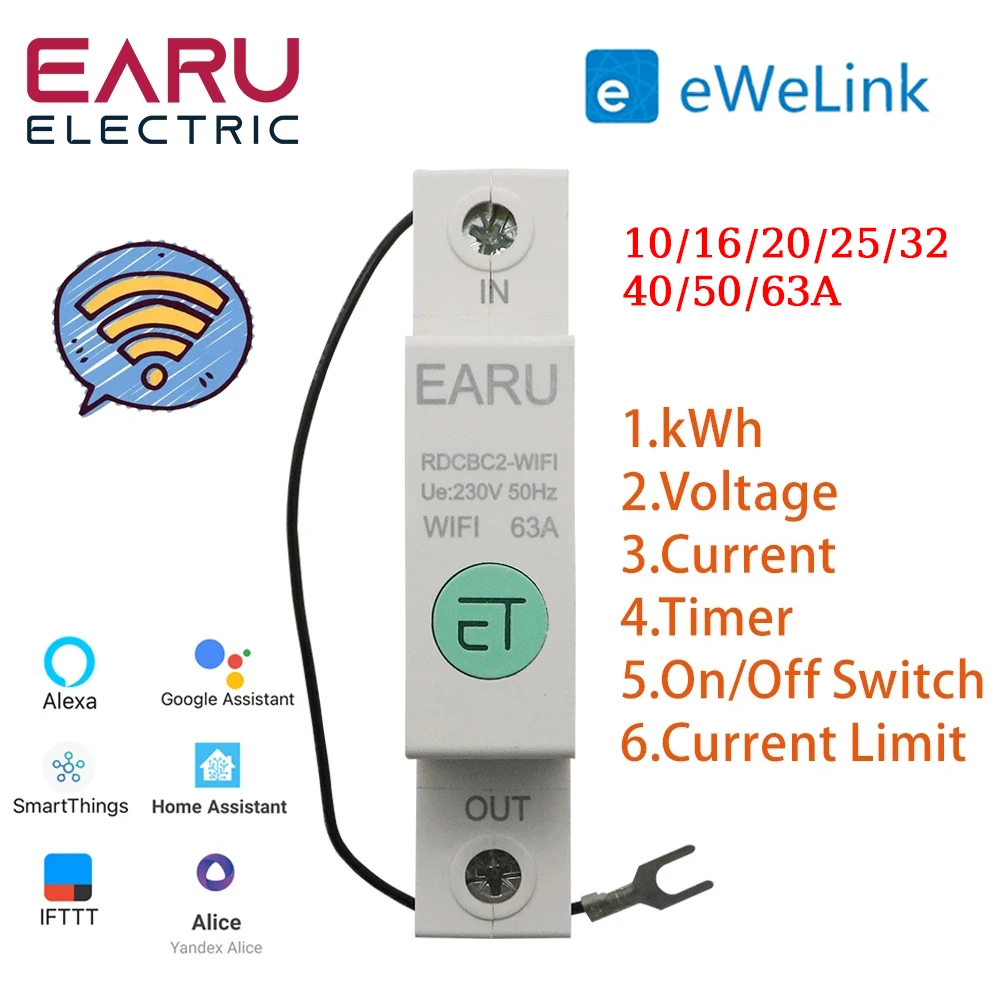 

1P Din Rail WIFI Smart Energy Meter Power Consumption kWh Meter Circuit Breaker Time Timer Switch Relay Voltmeter for Smart Home