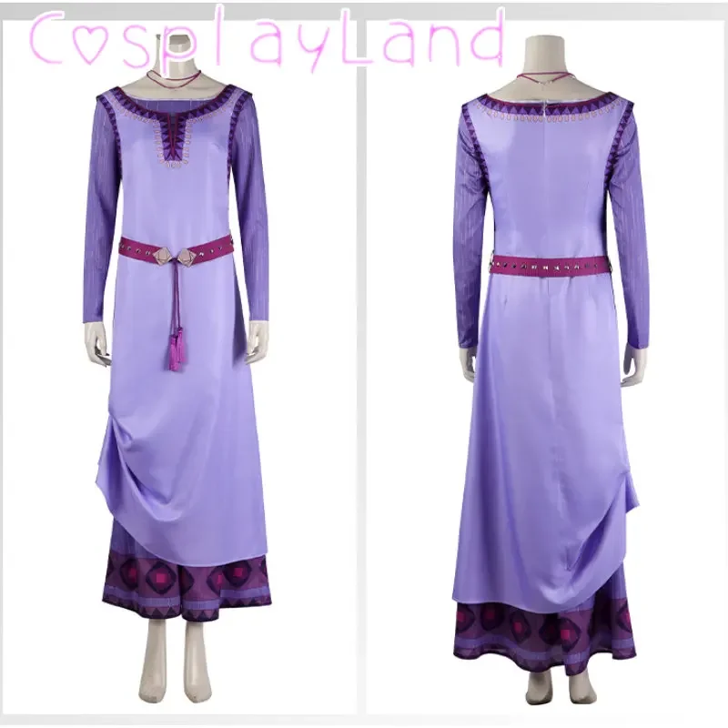 

New Movie Wish Asha Princess Cosplay Costume Fancy Party Dress Purple Long Dress Cosplay Halloween Costume For Women