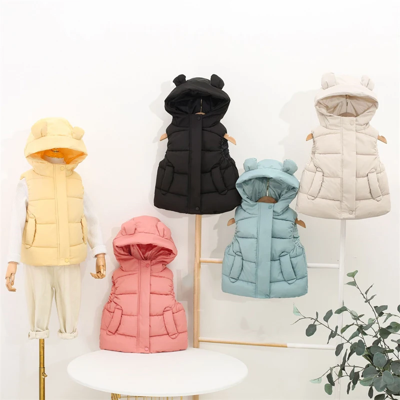 

Fashion Boys Girls Hooded Warm Down Vests Autumn Winter Kids Clothing Baby Jacket Waistcoat 2023 New Children Zipper Vests