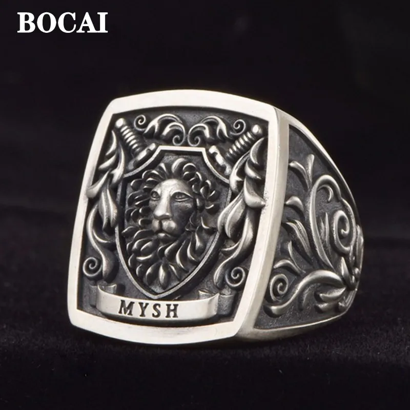 

BOCAI Real S925 Silver Single Warrior Personalized Creative Lion Head Punk Rock Simple Trendy and Domineering Man Ring