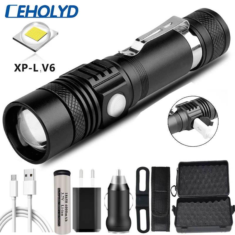 CEHOLYD Ultra Bright LED Flashlight With T6 L2 V6 lamp Waterproof Torch Zoomable 4 lighting modes Multi-function USB charging
CEHOLYD Ultra Bright LED Flashlight With T6 L2 V6 lamp Waterproof Torch Zoomable 4 lighting modes Multi-function USB charging