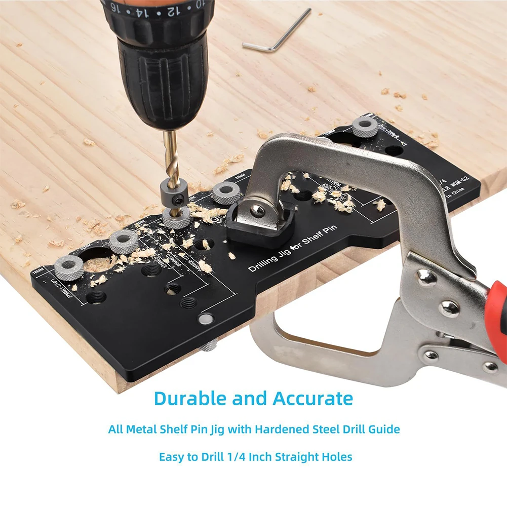 

Shelf Pin Jig Drilling Guide Precise Cabinet Mounting Template Jig Straight Hole Aluminum Alloy 22×10cm Power Tools