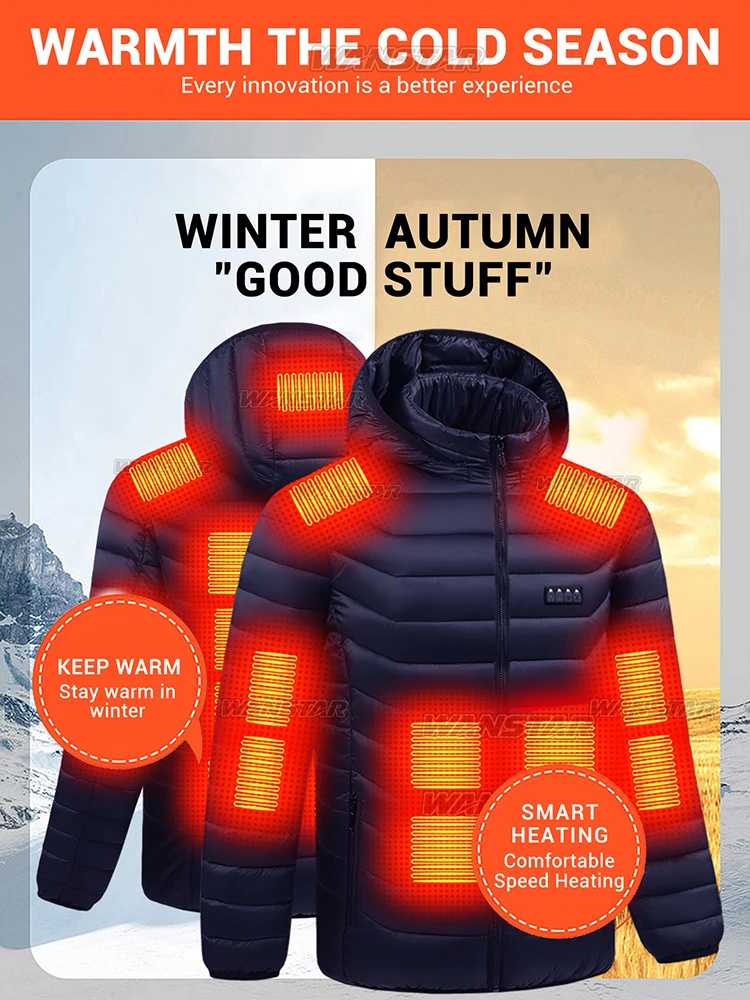 معطف شتوي ساخن من النايلون للرجال 21 منطقة تسخين 4 مفاتيح 3 مستويات تحكم للطقس البارد في الهواء الطلق والفصول الاحتفالية معطف شتوي ساخن من النايلون للرجال 21 منطقة تسخين 4 مفاتيح 3 مستويات تحكم للطقس البارد في الهواء الطلق والفصول الاحتفالية