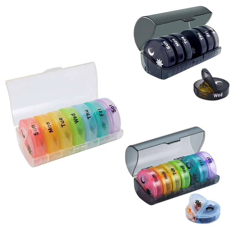 

Daily Pill Organizer (Twice-A-Day) - Weekly AM/PM Pill Box, Round Medicine Organizer, 7 Day Pill Container