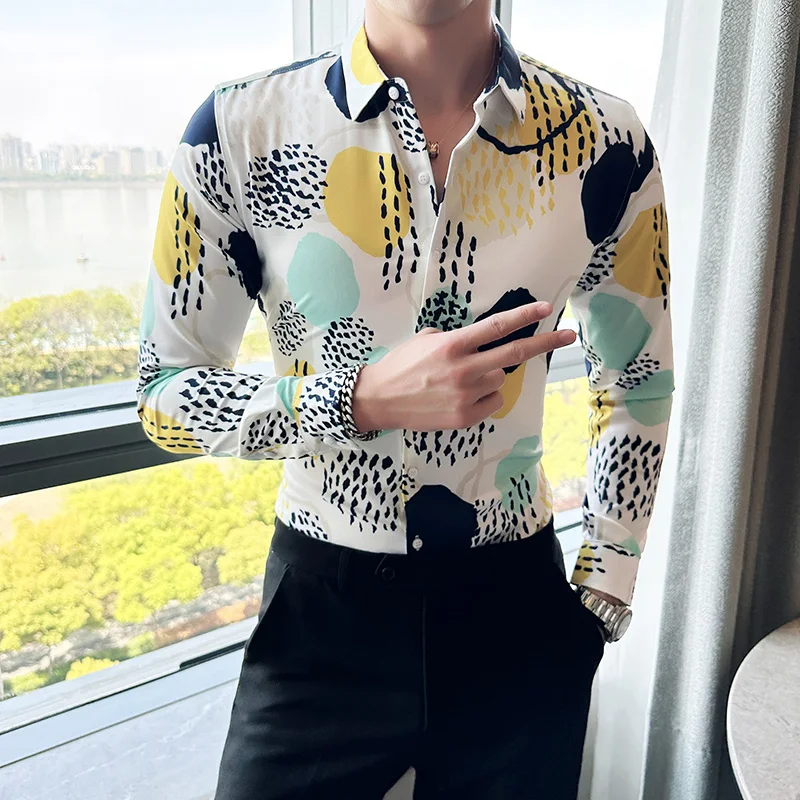 

Explosive Men's Advanced Sense of Europe and The United States Trend Fashion Casual Printed Shirt All Fit Long Sleeve Shirt