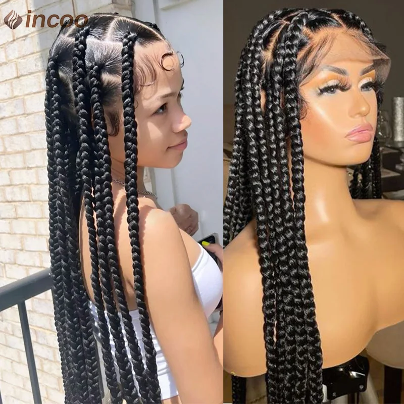 

Synthetic Braided Full Lace Wigs For Black Women Glueless Knotless Box Braids Faux Locs Braiding Hair Tribal Cornrow Braids Wigs