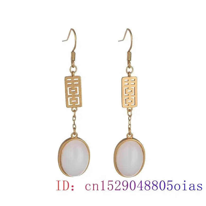 

White Jade Water drop Earring Gifts Charm Women Fashion Amulet Crystal Gemstone Chalcedony Natural 925 Silver Zircon Jewelry