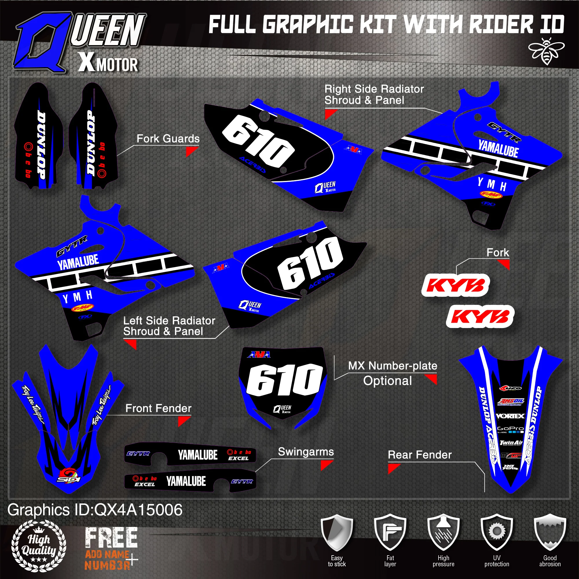 QUEEN X MOTOR Custom Team Graphics Backgrounds Decals 3M Stickers Kit For YAMAHA 2015 2016 2017 2018 2019 YZ125-250 006
QUEEN X MOTOR Custom Team Graphics Backgrounds Decals 3M Stickers Kit For YAMAHA 2015 2016 2017 2018 2019 YZ125-250 006