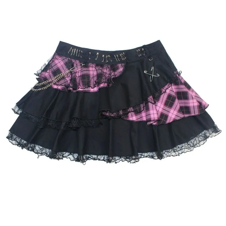 Harajuku Pink Black Lace Metal Chain Rock Women Skirts High Waist Cake Y2K Mini Skirts Lolita Punk Gothic Streetwear
Harajuku Pink Black Lace Metal Chain Rock Women Skirts High Waist Cake Y2K Mini Skirts Lolita Punk Gothic Streetwear
