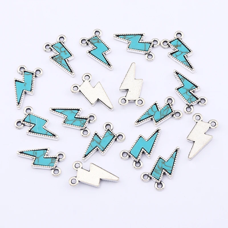 

10Pcs Boho Lightning Turquoise Bolt Thunder Blue Stone Charms Pendants for DIY Bracelet Jewelry Making Findings Accessories